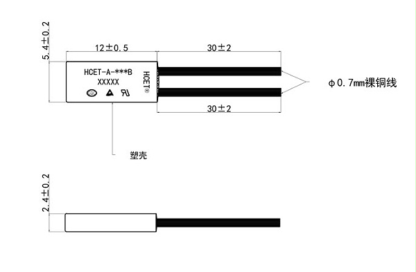 HCET-A PC电路板温度开关 尺寸图